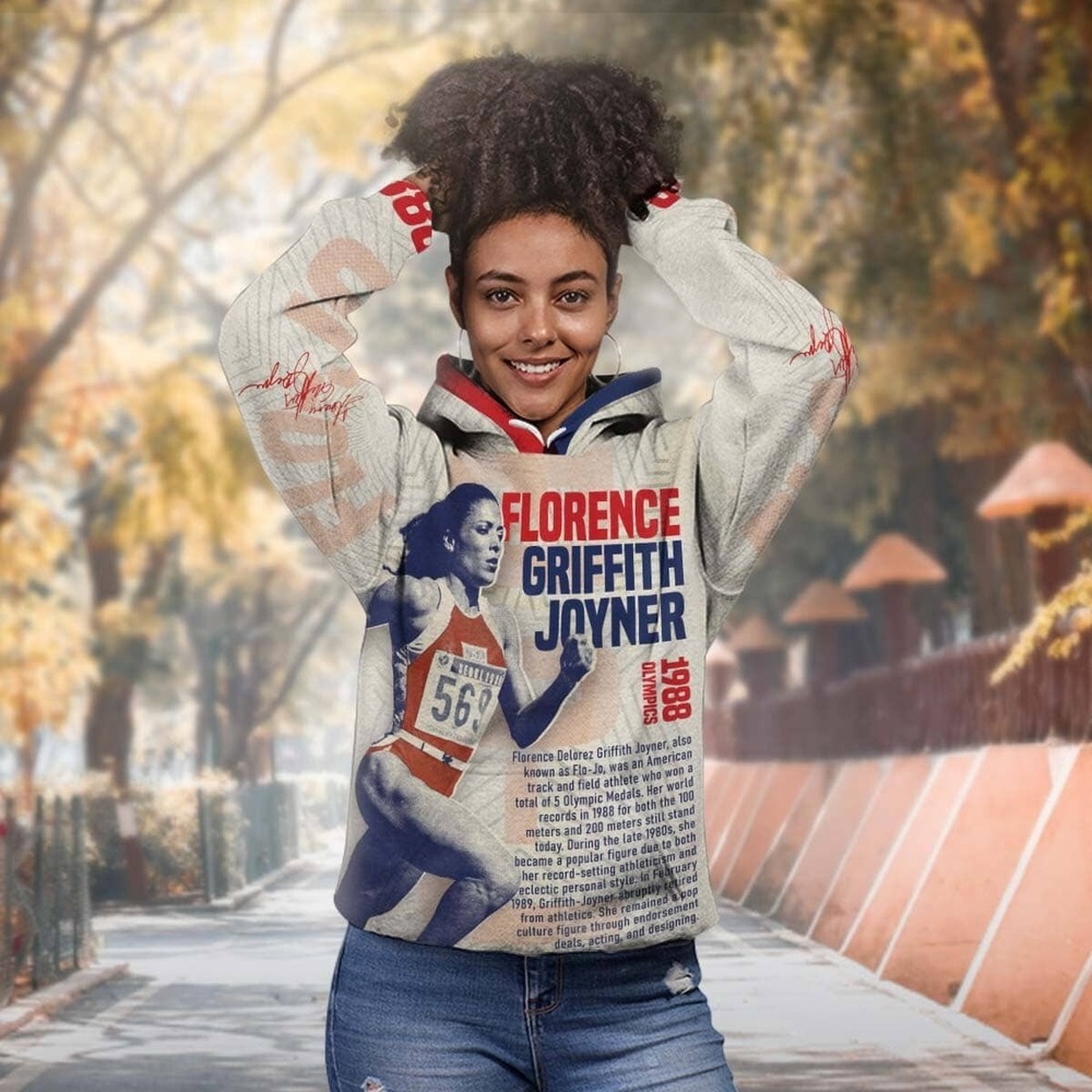 Florence Griffith Joyner 1988 Olympics Track Star AOP Graphic Hoodie Nostalgic L